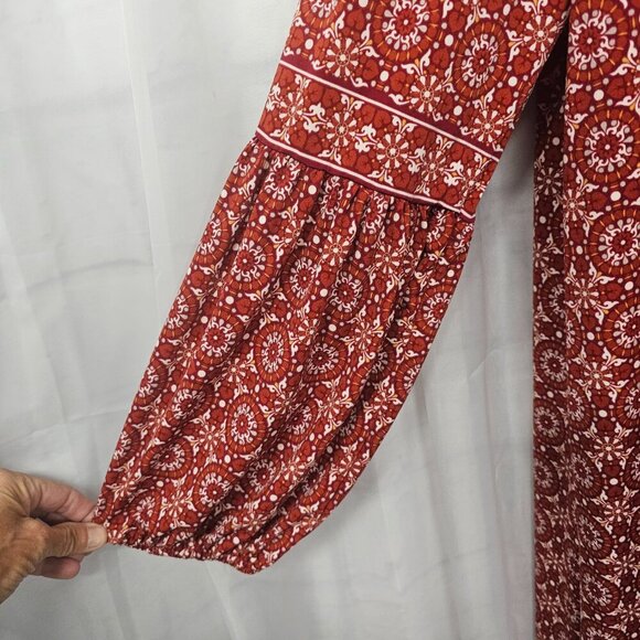Max Studio Red Geometric Boho Shift Dress L - Picture 3 of 12